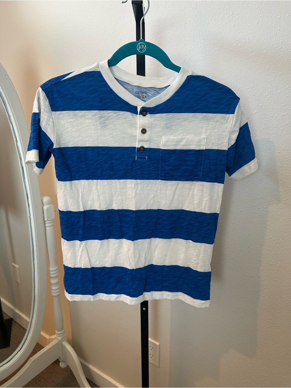 Carter's Blue and White Striped Henley Tee